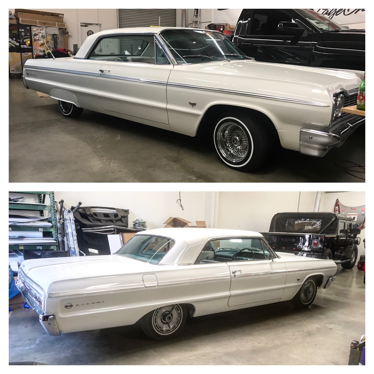 White Impala lowrider with wire wheels